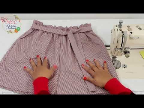 Muy fácil cortar y coser partanlones cortos con cintura paperbag (Bolsillos laterales)