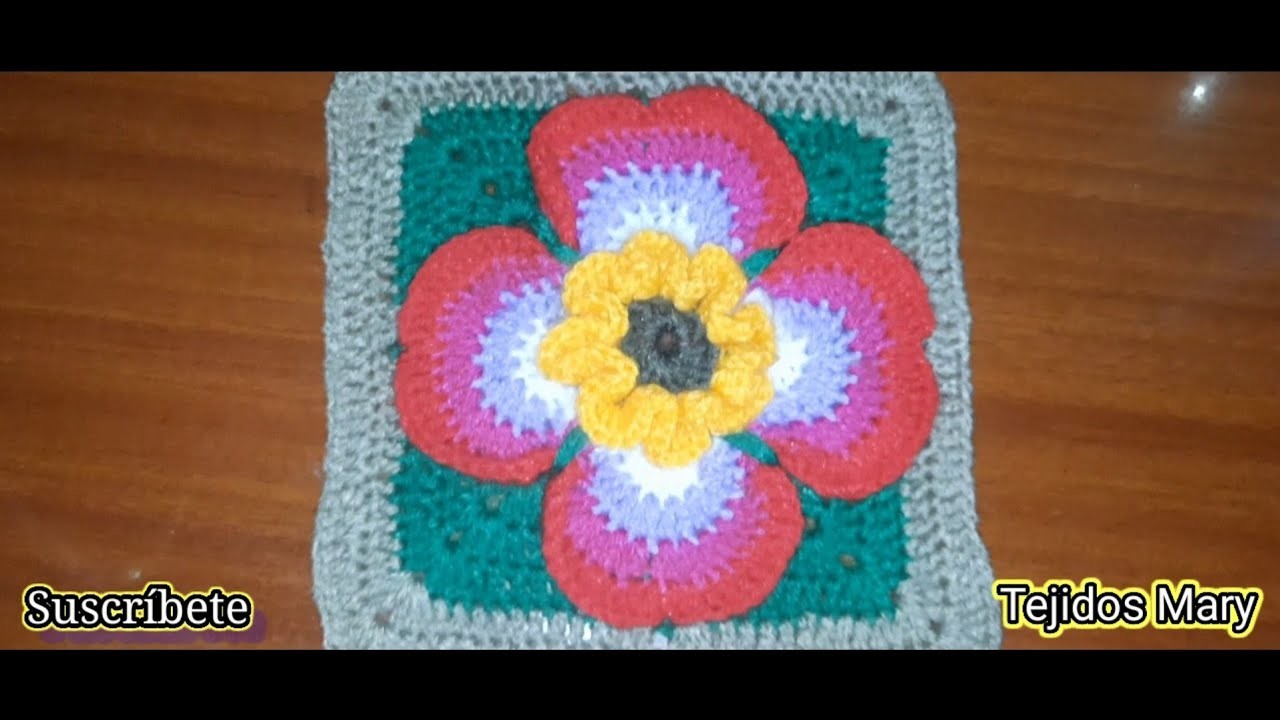 Para Colchas y Cojines Muestra cuadra a crochet en Hermosa flor????.    #SUSCRIBETEPARAMASVIDEOS.