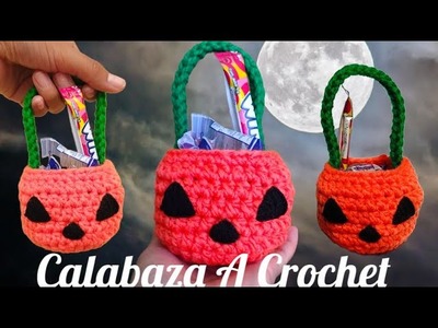 Calabaza a Crochet, Dulcero tejido, Calabaza Amigurumi, Adornos tejidos para Halloween, Tutorial