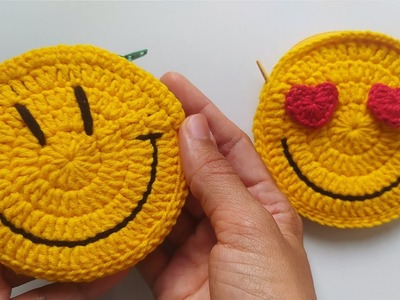 Como fazer porta moedas em crochê - Emoji Apaixonado e Smile