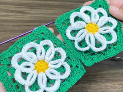 Sorprendente cuadrado con motivo de flor en 3D tejido paso a paso  en la técnica de crochet ????