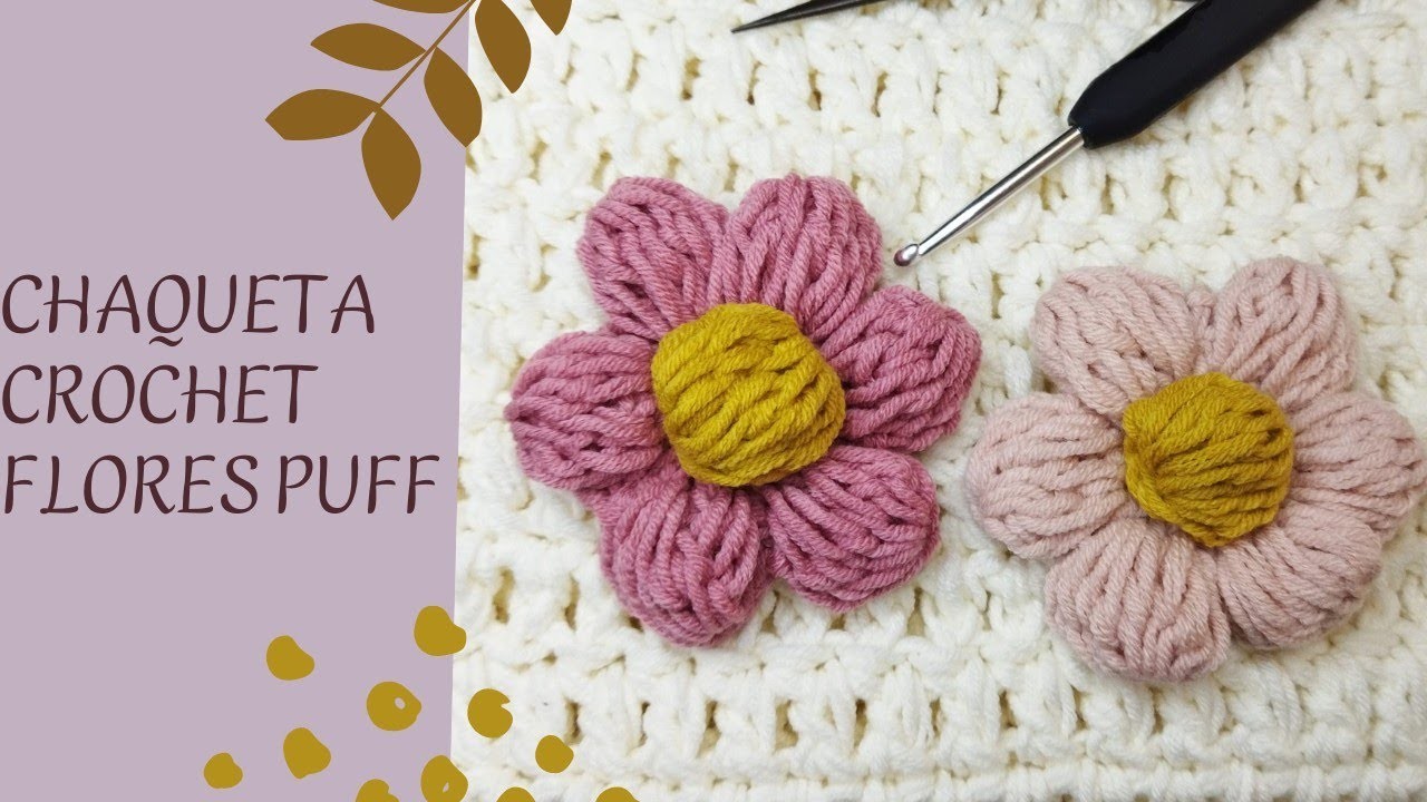 Chaqueta Crochet Flor Puff Gigante ????????. Punto alto sin agujero ☺️