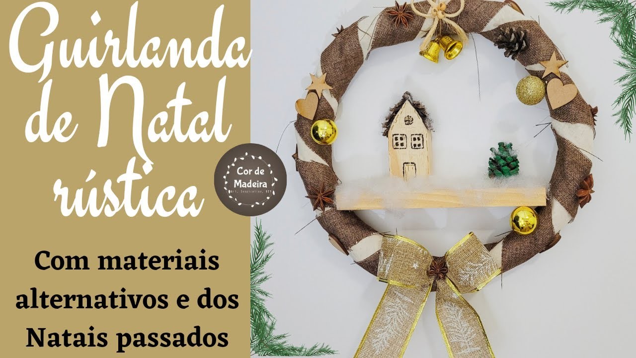 Diy guirlanda de Natal rústica com material alternativo