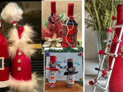 IDEAS para DECORAR BOTELLAS navideñas.botellas de vino decoradas.diy navidad con BOTELLAS #navidad