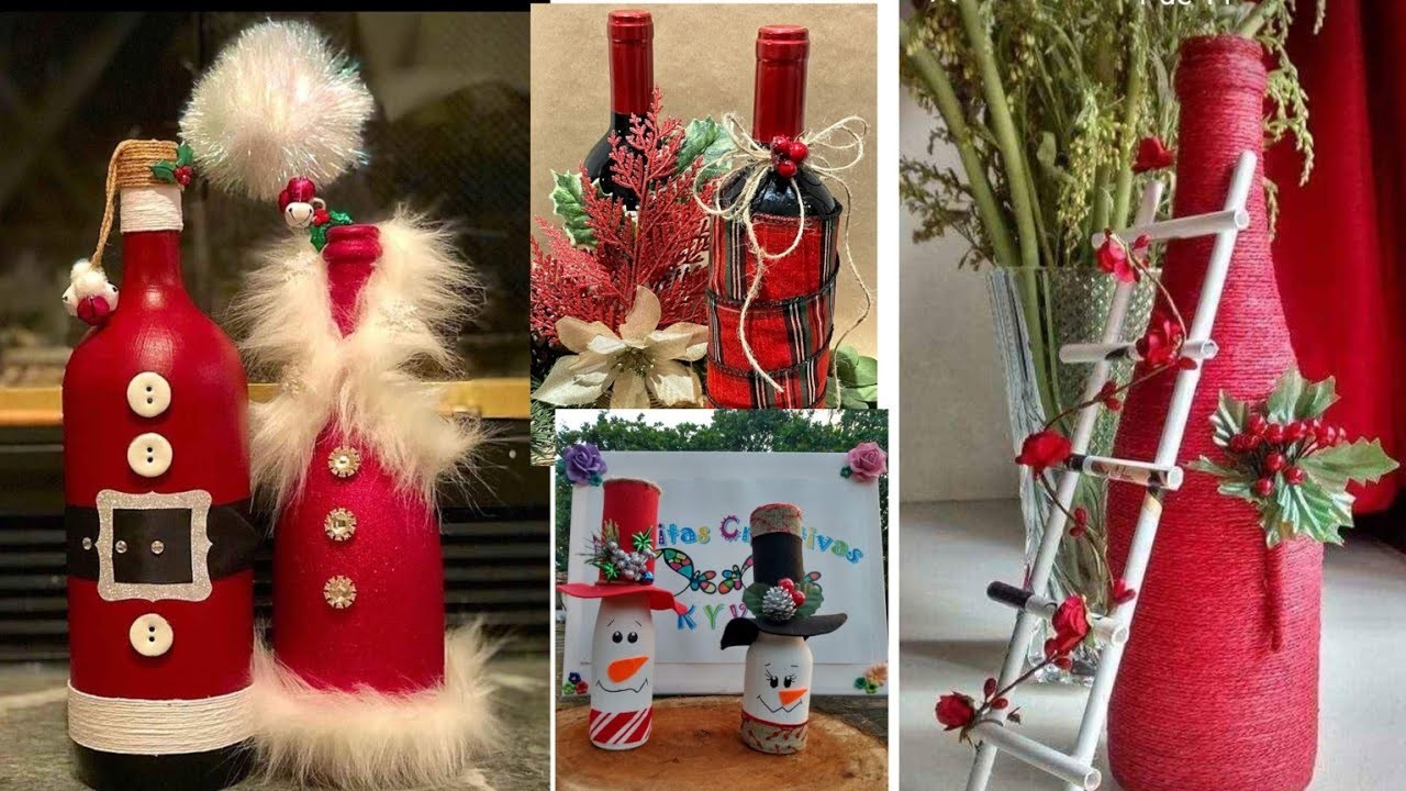 IDEAS para DECORAR BOTELLAS navideñas.botellas de vino decoradas.diy navidad con BOTELLAS #navidad