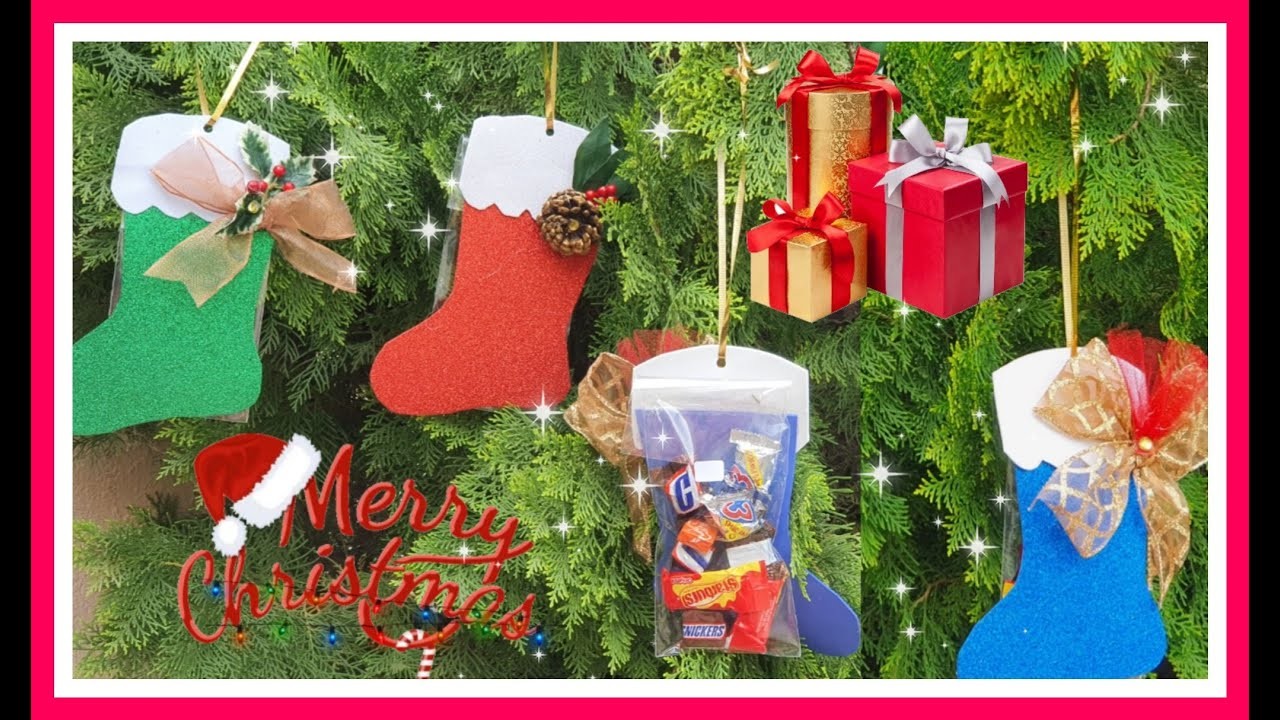 COMO HACER TRES  BOTAS COLGANTES DULCERAS EN FOAMY NAVIDEÑAS