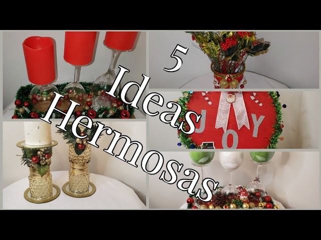 DIY.5 hermosas ideas navideñas= centros de mesa, candelabro, cuadros y floreros con tala recicladas
