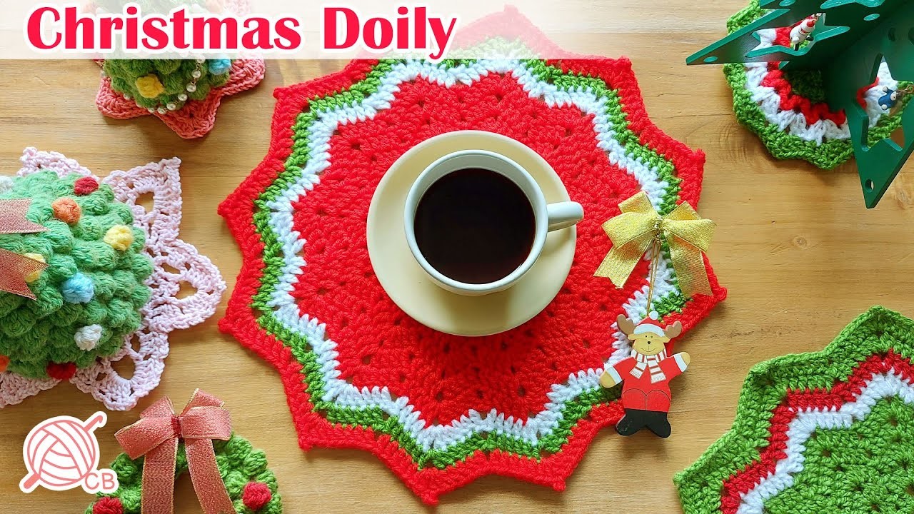 [ENG SUB] Christmas Doily Placemat Coaster - Tapete de Navidad Mantelito Carpeta - 12 point star