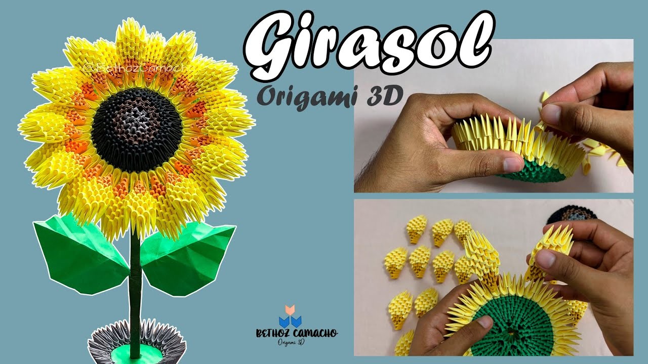 Cómo Hacer un Girasol en Origami 3D - Bethoz Camacho