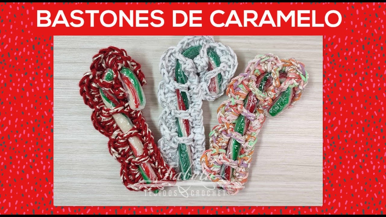 Bastones de caramelo para regalar en Navidad con adorno en crochet