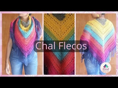 Chal (Chalina, Bufanda o Pashmina) Tejida a Crochet con puntos altos y puntos cadena