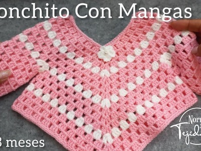 Ponchito con mangas de 0.3 meses #tejidosbebe #ponchocrochet