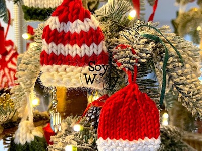 Cómo tejer Adornos de Navidad en dos agujas: Mini Gorros (con agujas rectas) - Soy Woolly