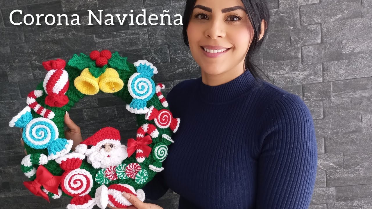 Corona Navideña Tejida a crochet #navidad #navidadcrochet