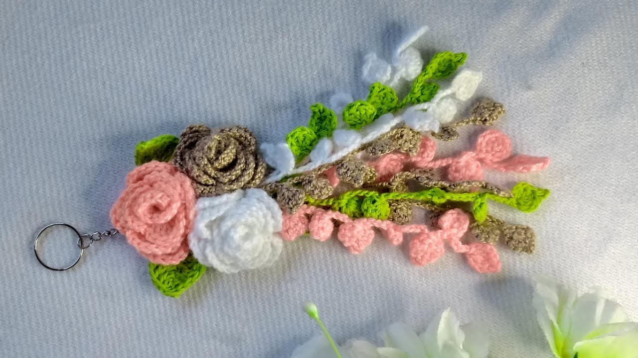 Llavero o colgante Bouquet de rosas.crochet paso a paso ????. Fácil, rápido, bonito y económico! ????