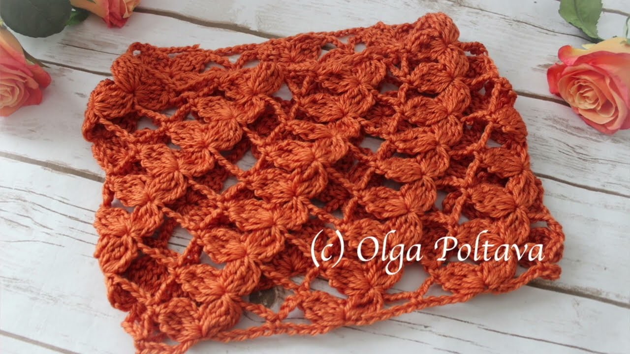 Cómo tejer cuello de encaje con hojas de otoño. Crochet fácil y rápido. Una vuelta de repetición.