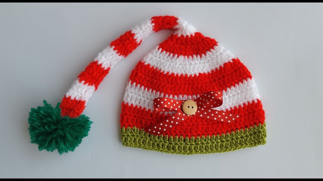 Gorro de navidad para bebé recién nacido 0-3 meses y 3-6 meses fácil y rápido gorro duende baby hat