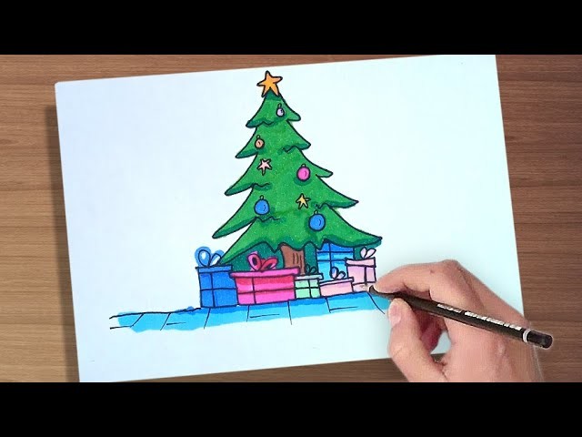 COMO DIBUJAR UN ARBOL DE NAVIDAD FACIL PARA NIÑOS ????