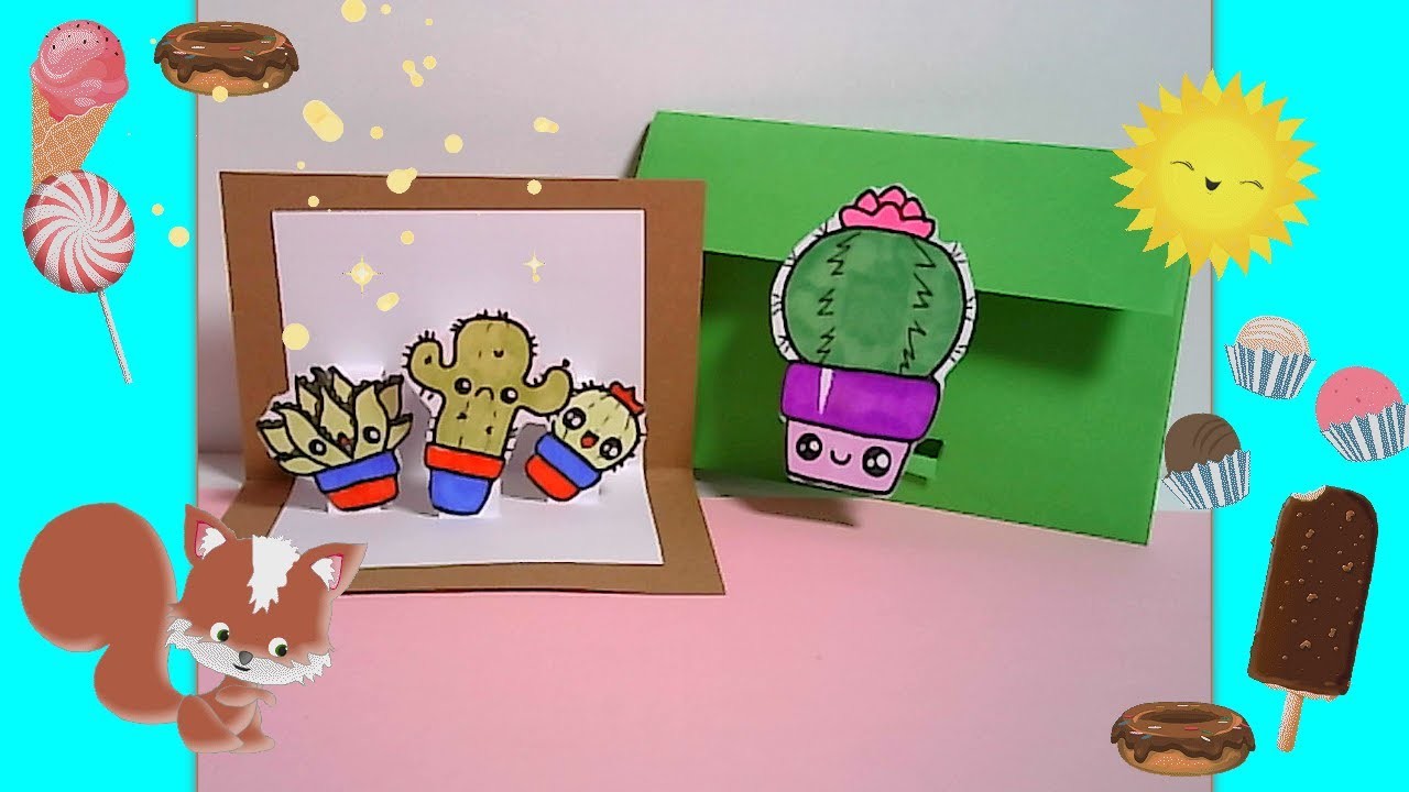 DIY  Cómo hacer Manualidades con papel fácil Tarjetas de regalo pop up cactus