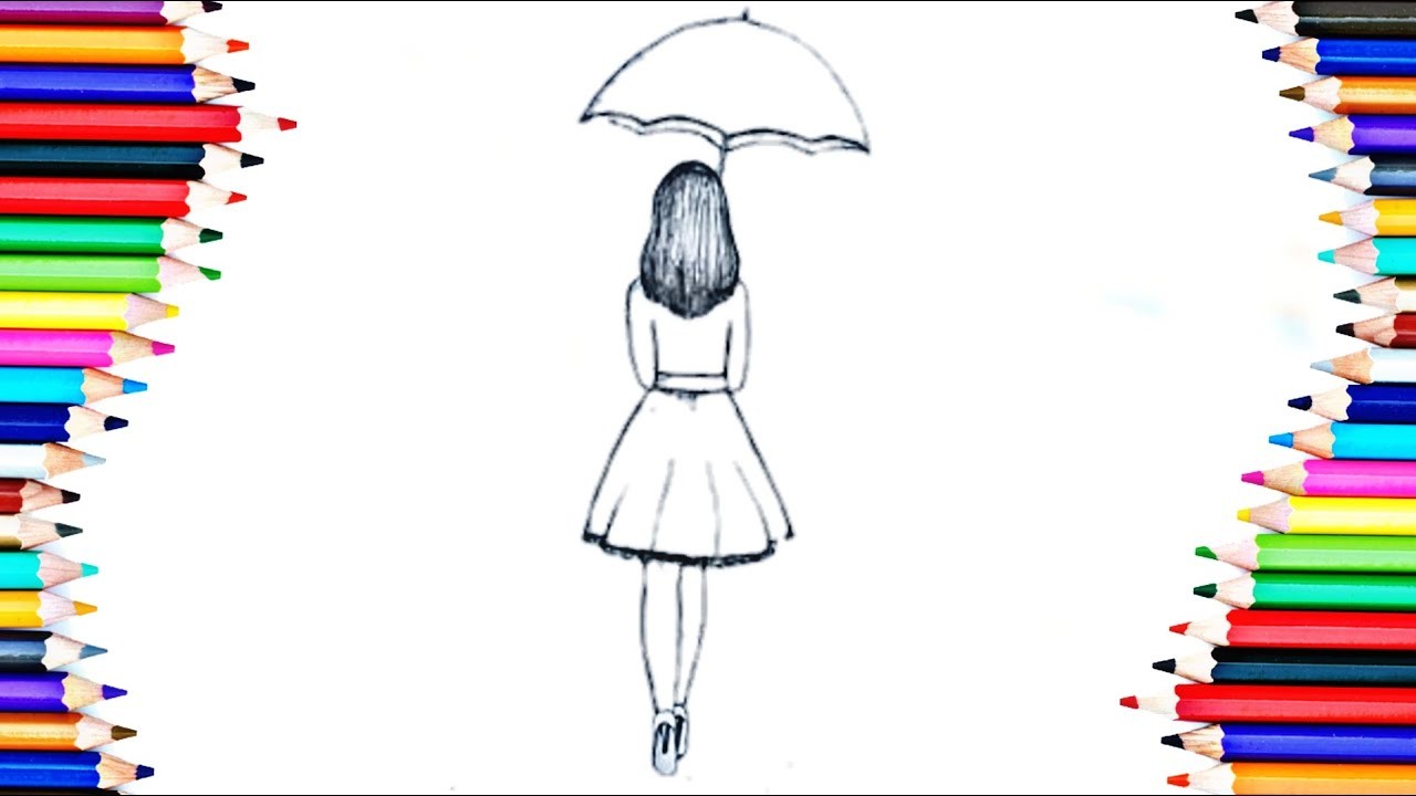 How To Draw A Girl With Umbrella-Pencil Drawing.4K Video.Easy Drawing.Step-By-Step |Tanam's World|