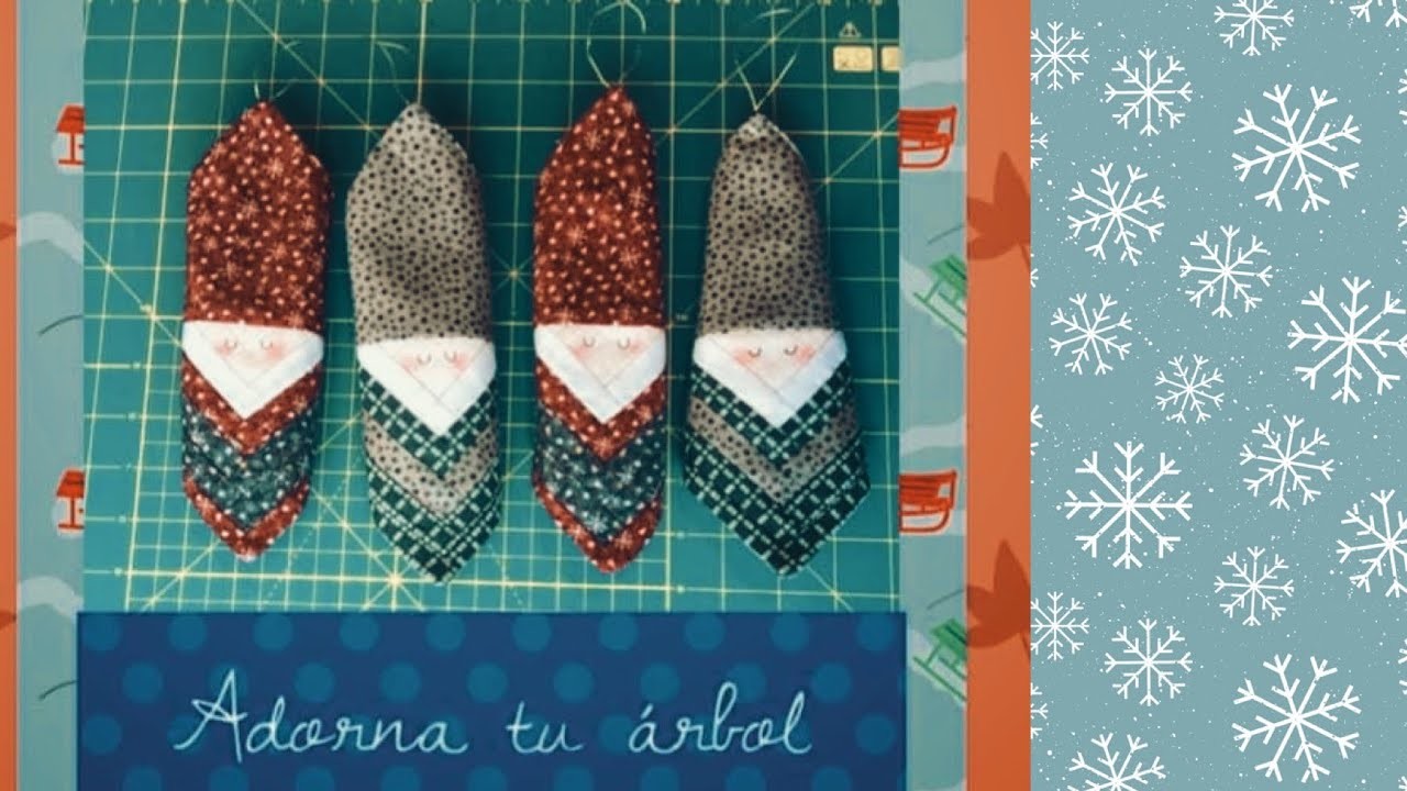 Santas y duendes hechos en patchwork, técnica Log Cabin, para colgar en tu árbol ????????????????