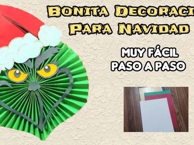 Cómo hacer un Rosetón del Grinch para decorar en Navidad ????Adorno de papel, muy fácil ????Paso a paso????