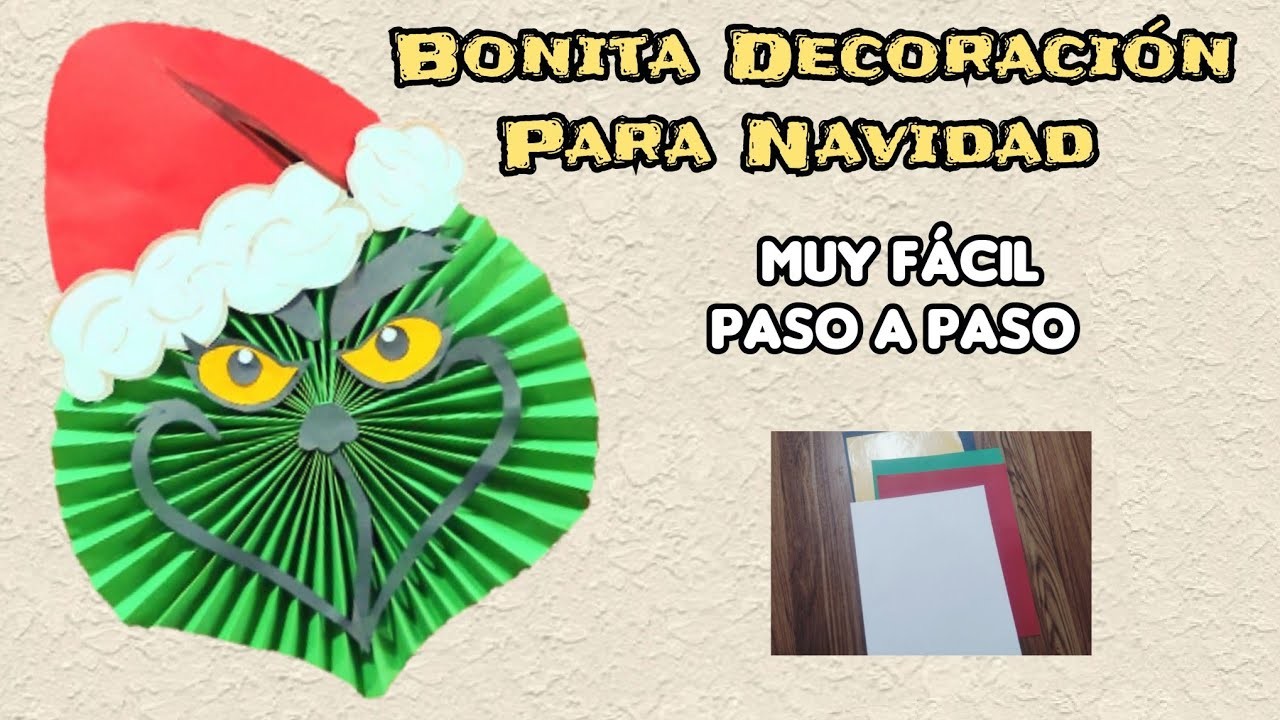 Cómo hacer un Rosetón del Grinch para decorar en Navidad ????Adorno de papel, muy fácil ????Paso a paso????