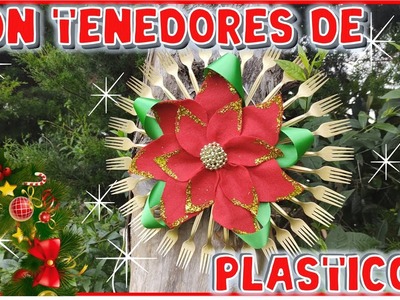 CORONA NAVIDEÑA RECICLADA CON CARTON Y CUBIERTOS DE PLASTICO || QUEDA LINDA PARA LUCIRSE