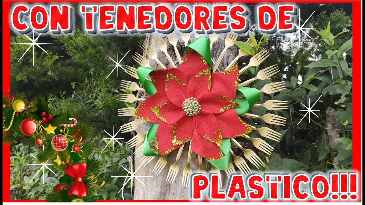 CORONA NAVIDEÑA RECICLADA CON CARTON Y CUBIERTOS DE PLASTICO || QUEDA LINDA PARA LUCIRSE