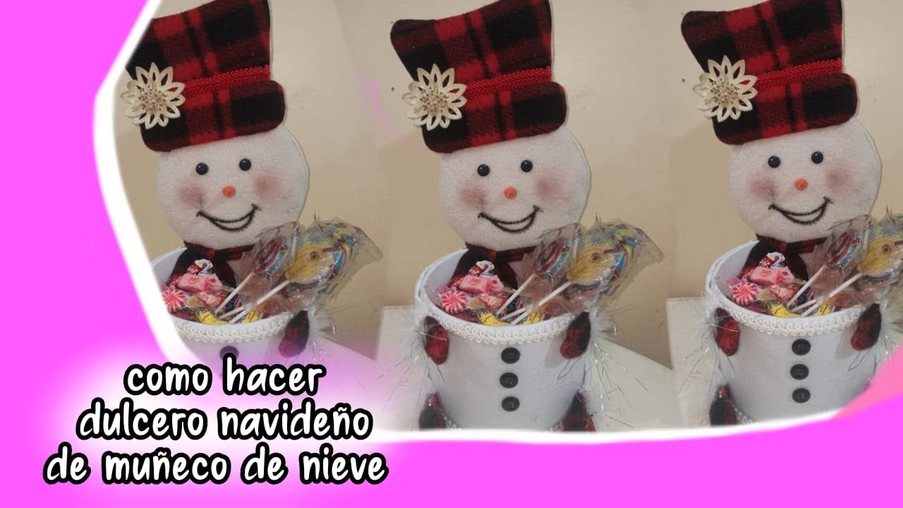 Hermoso dulcero navideño de muñeco de nieve con materiales reciclables ⛄⛄⛄