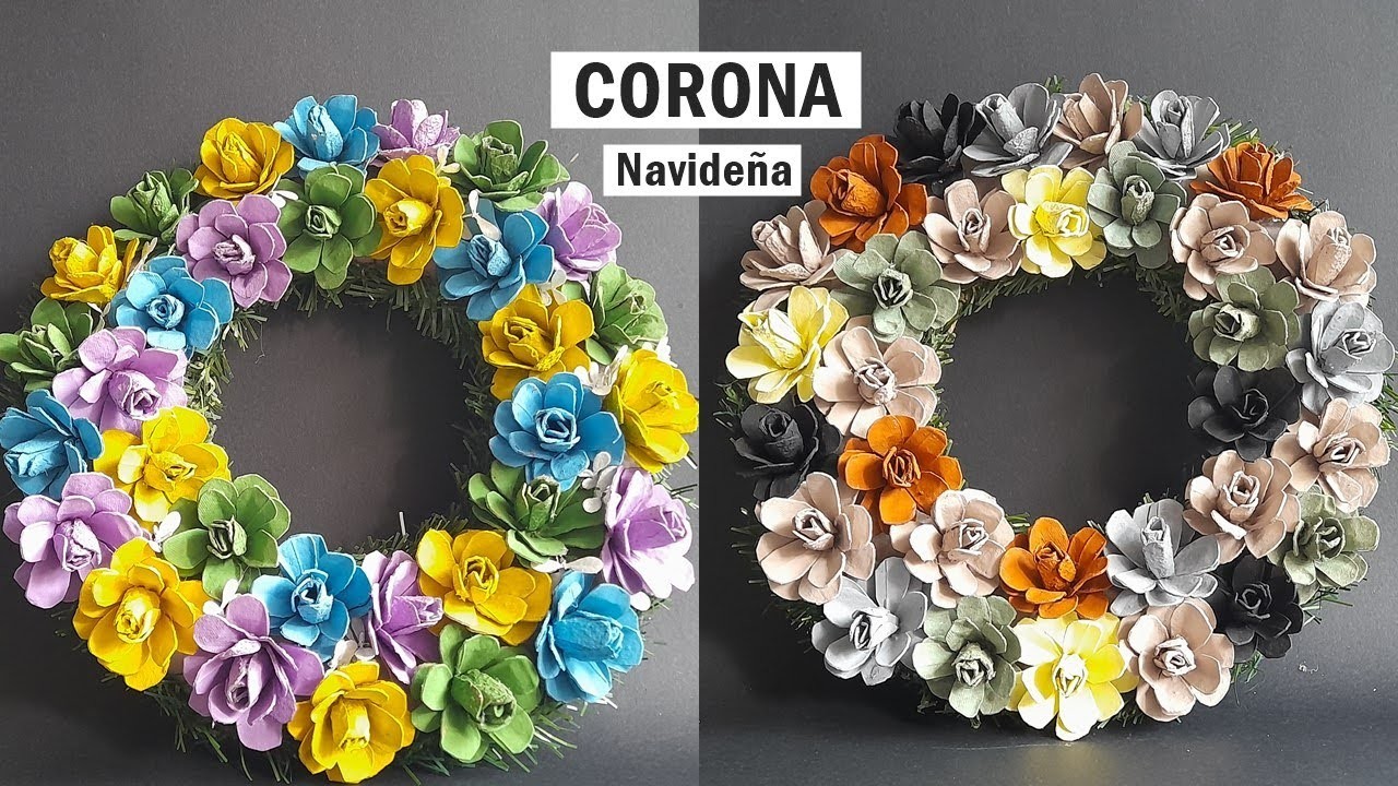 CORONAS DE NAVIDAD FACILES Y RAPIDAS CON  CARTON DE HUEVO. ADORNOS NAVIDEÑOS CON CARTON DE HUEVO