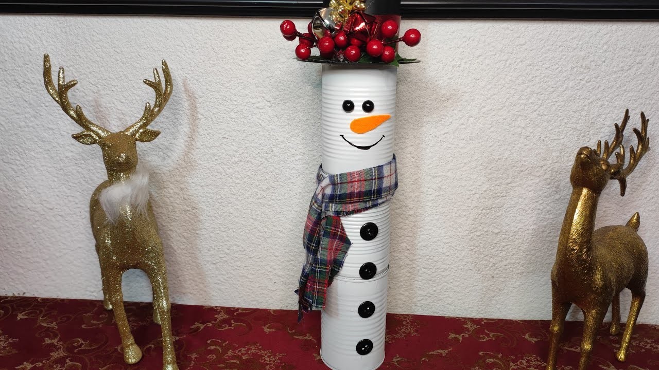 Decoración navideña con latas  muñeco de nieve | manualidades | DIY | navidad