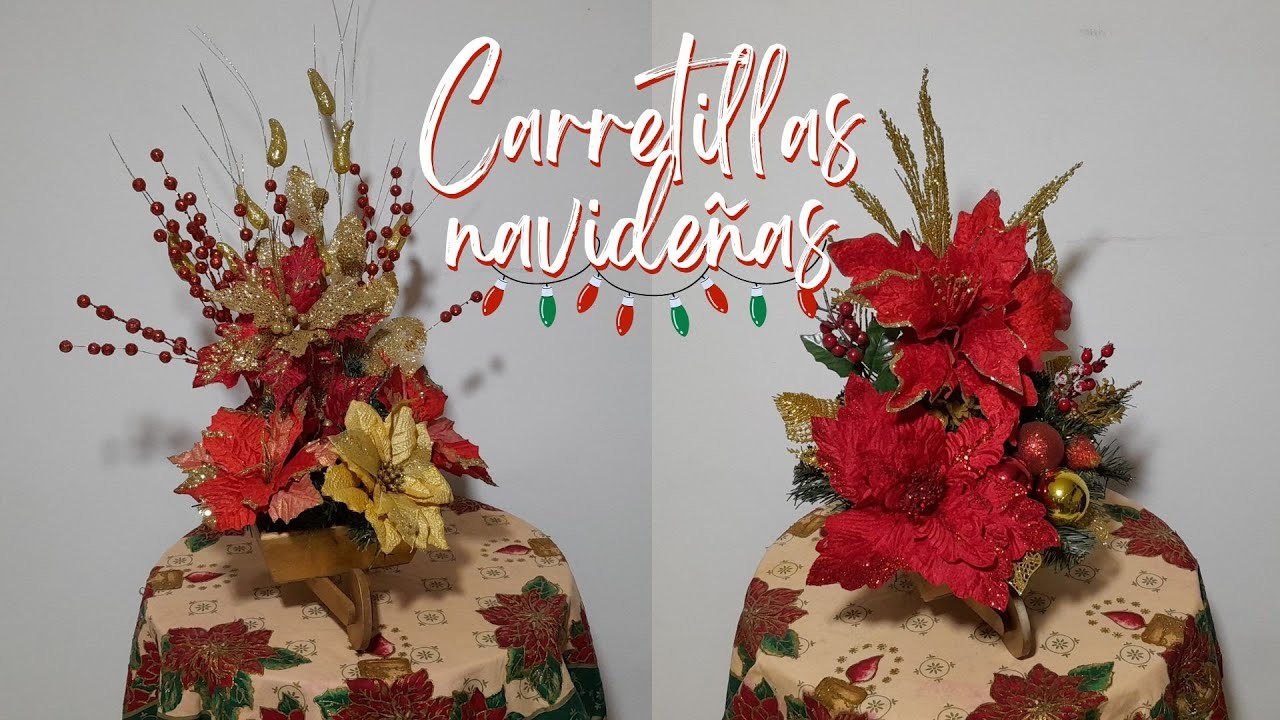 Carretillas navideñas en rojo y dorado | Decorando con Yoli