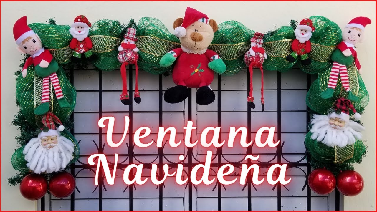 ????COMO DECORAR CON MALLA Y MUÑECOS NAVIDEÑOS TUS VENTANAS 2022. DECORACION NAVIDEÑA 2022 en VENTANA