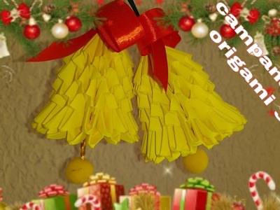 Campanas de Navidad en origami 3d, tutorial de campanas navideñas #navidad