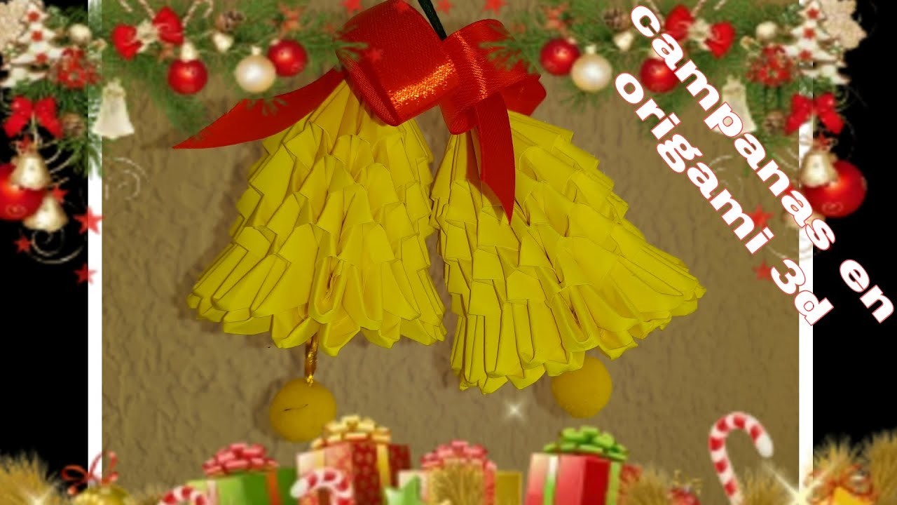 Campanas de Navidad en origami 3d, tutorial de campanas navideñas #navidad