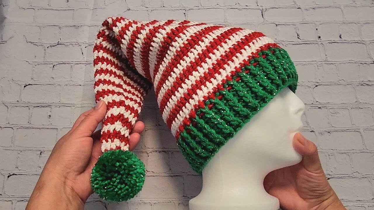 COMO SE TEJE UN GORRO DE PAPA NOEL NAVIDEÑO PARA ADULTOS #crochet #christmas #knitting #hats #yarn