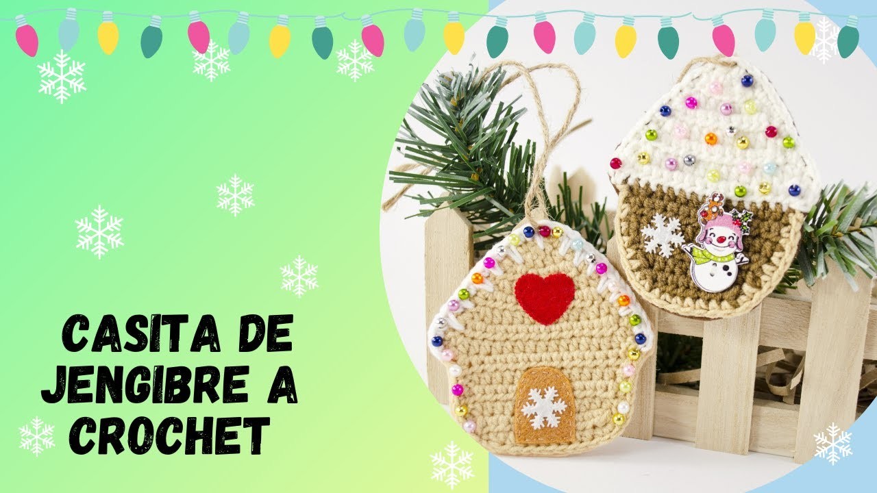 ????????Casa de Jengibre A Crochet Adorno para el Árbol de Navidad.Casita Navideña de Jengibre Tutorial