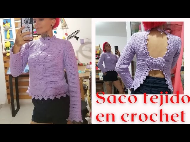 Saco, suéter corazón tejido en crochet #cardigancontent #suéter #sweater