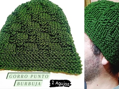 Tutorial gorro verde tejido a dos agujas, punto burbuja, paso a paso | Tejiendo con Margaret