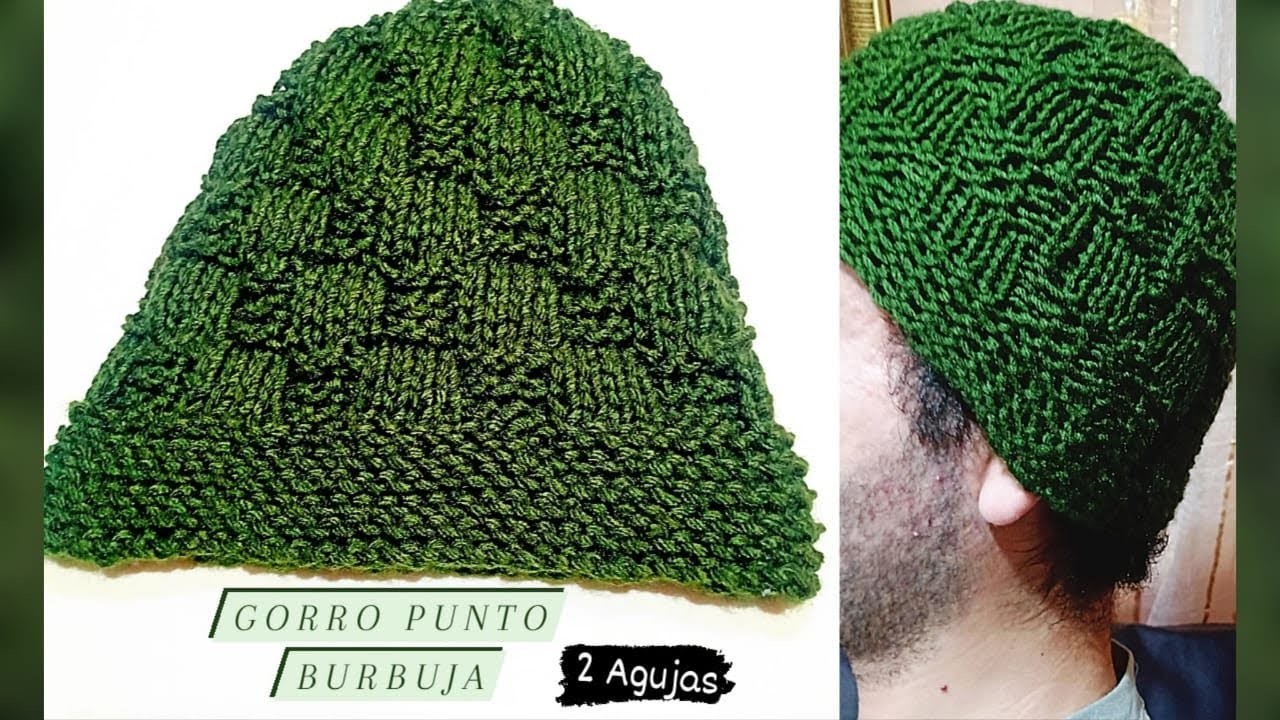 Tutorial gorro verde tejido a dos agujas, punto burbuja, paso a paso | Tejiendo con Margaret