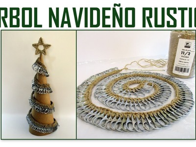 ARBOL NAVIDEÑO RÚSTICO con YUTE. Pino tejido Crochet básico. Recicla Taps Chapitas