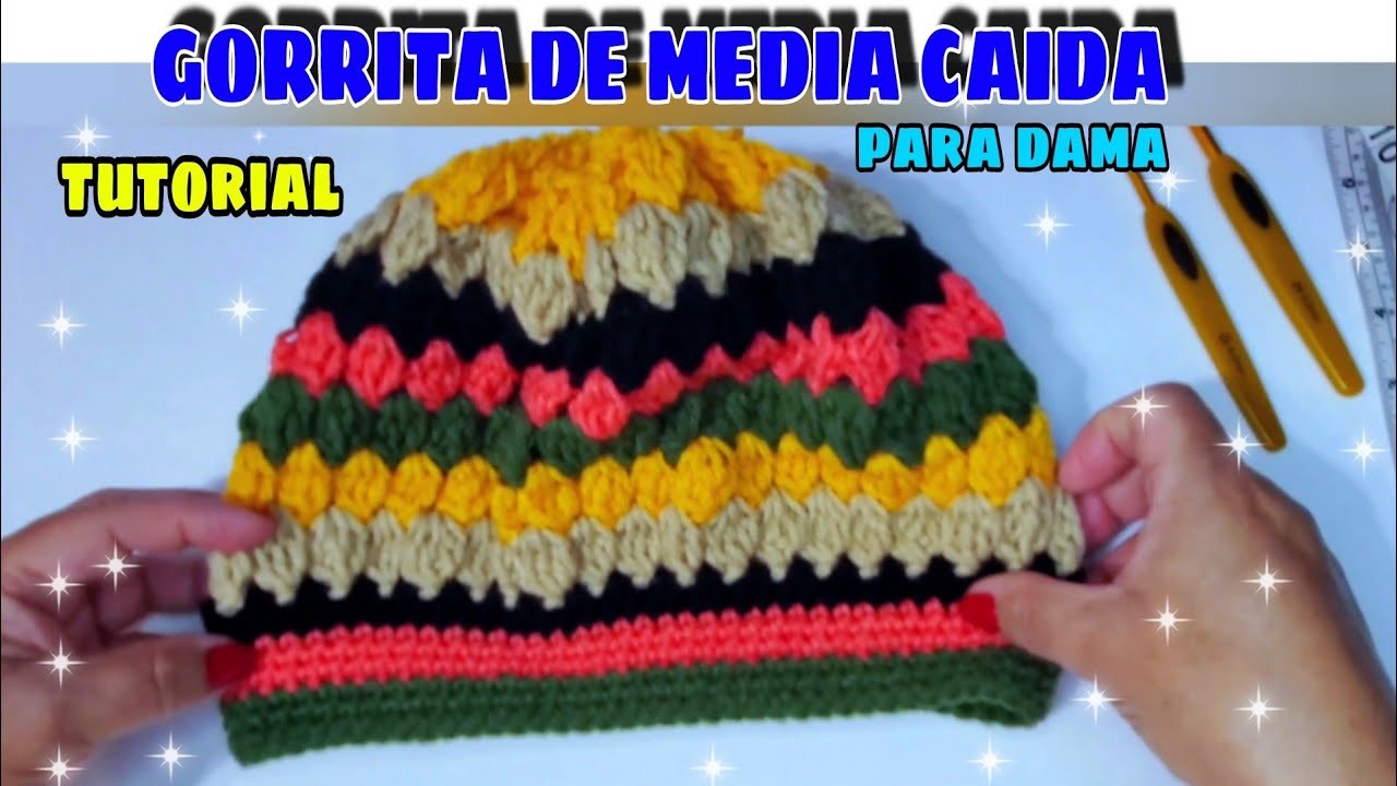 GORRO-media caida Estilo Boina-Para dama-Punto puff-esponjoso Tutorial-facil de hacer