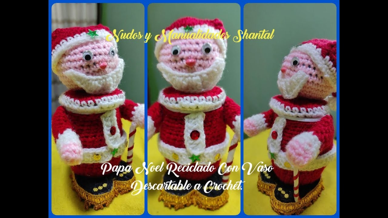 Papa Noel Con Vaso Descartable Tejido a Crochet (Amigurumi)