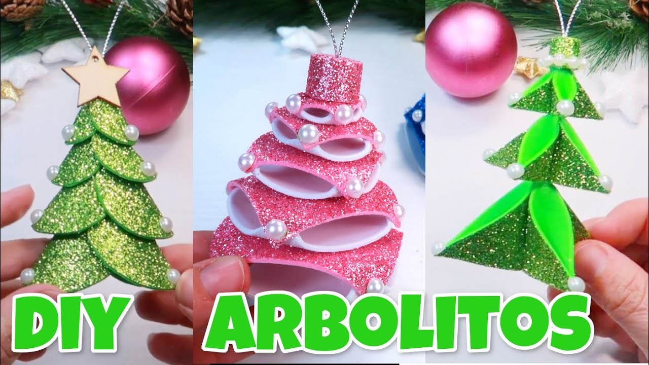 Diy 3 ideas de árboles navideños para el Árbol de Navidad, adornos navideños, en foami o goma eva