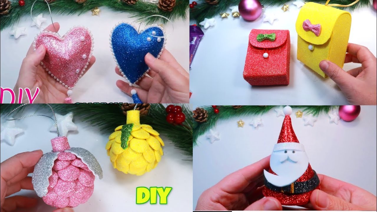 Diy 4 ideas de adornos de Navidad en foami o goma eva muy fáciles, adornos navideños