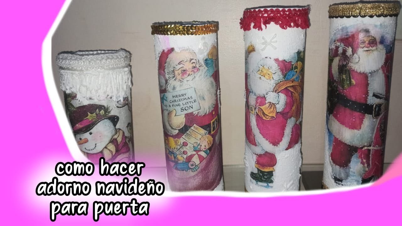 Adornos navideños de floreros y velero de tubos