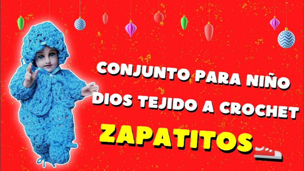 Conjunto para niño Dios tejido a crochet. zapatitos
