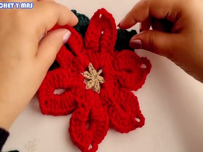 Cuadro granny o de la abuela "Flor de nochebuena" tejida a crochet o ganchillo "Tutorial Completo"