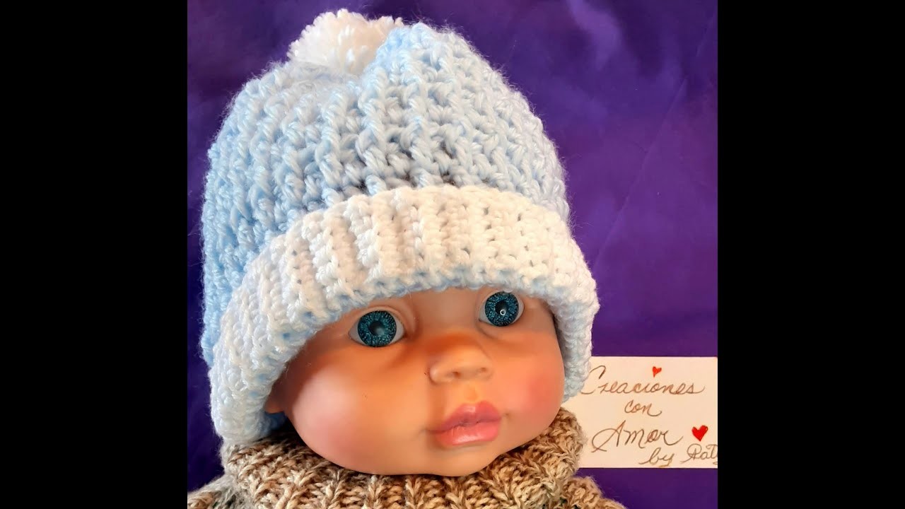 Gorrito tejido a crochet para las edades de 0 a 3 meses